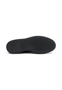 Suela de goma negra de un zapato de vestir para hombre con un patrón de agarre texturizado y la talla 42 indicada cerca del centro.