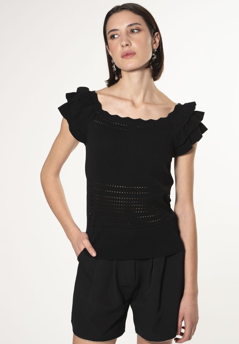 INFLUENCER FRILLED  - T-Shirt print - black
