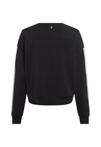 Black sweatshirt with a crew neck, cropped design, and long sleeves. Features light gray accents on the sleeves and a small logo at the back.