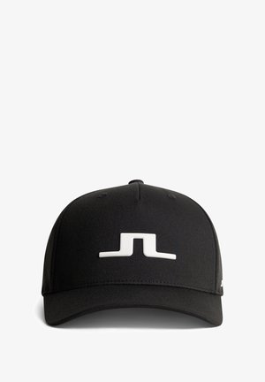 Berretto da baseball nero realizzato in tessuto testurizzato, con un prominente logo bianco sulla parte anteriore. Design strutturato con visiera curva.