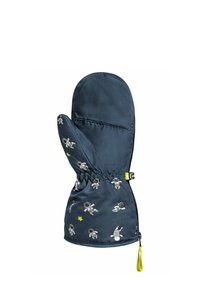 Marineblaue Handschuhe mit Astronautenmuster, elastischem Handgelenk und Reißverschluss. Hergestellt aus weichem, isoliertem Stoff für Wärme und Komfort.