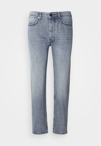 Hellblaue Denim-Jeans mit lockerer Passform, geraden Beinen und subtilen Verblassungen. Mit einem Frontknopfverschluss und fünf Taschen für zusätzlichen Nutzen.