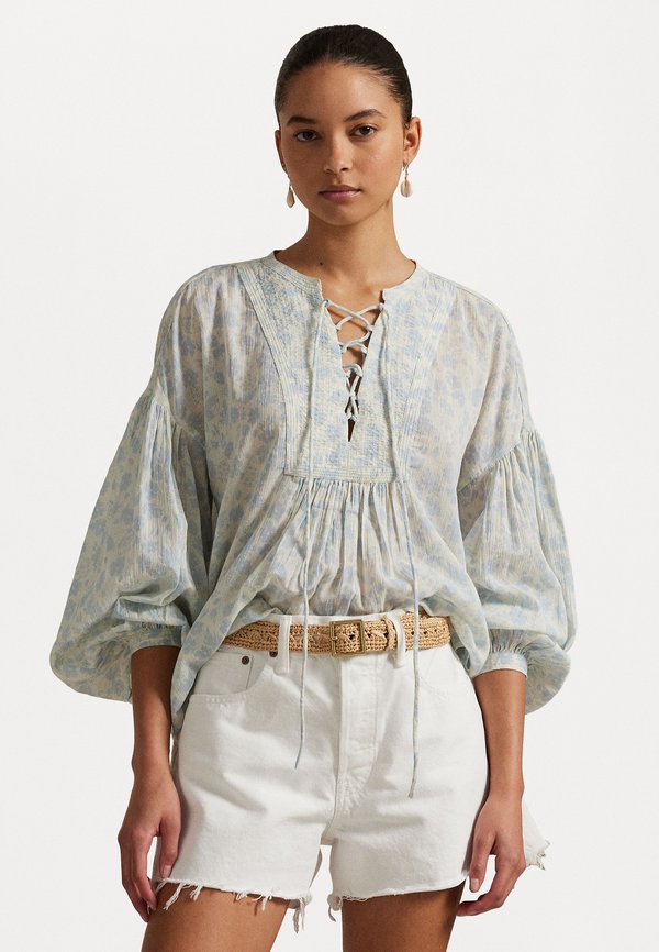 Floral Gauze Tie Neck Top - Blouse