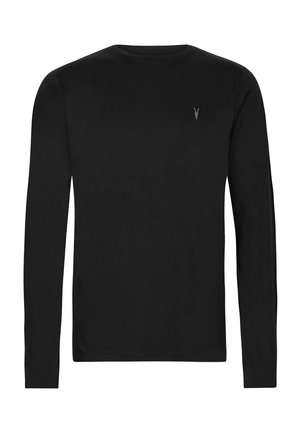 Zwart langemouwen t-shirt van katoen, met een ronde halslijn en een klein logodetail op de borst. Soepele textuur, normale pasvorm.