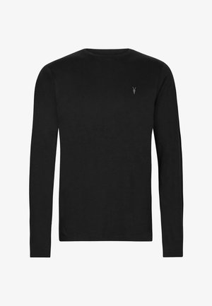 Zwart langemouwen t-shirt van katoen, met een ronde halslijn en een klein logodetail op de borst. Soepele textuur, normale pasvorm.