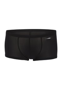Boxer briefs trasparenti neri da uomo, con un piccolo logo sulla vita, caratterizzati da una tasca frontale sagomata e cuciture piatte.