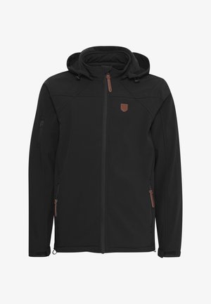 Musta pehmeäs kestäv ja tuulepitävas jope, millel on ettepääsukeeps, reguleeritav kapuuts ja pruun nahkãsed detailid. Omab käe järelepükside ja püksipoolsete lukkude taskuid.