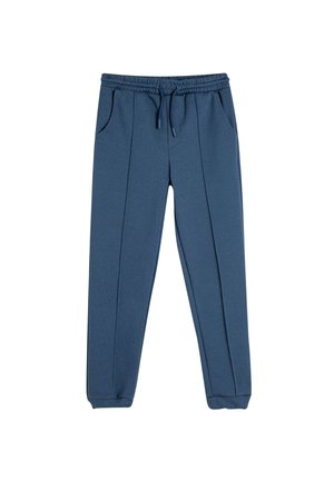 Joggingbukser i en bomuldsblanding i blå, med elastisk talje, snøre, to sidelommer og ribbede ankler.
