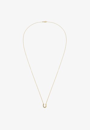 Zarte Goldkette mit einem kleinen Hufeisenanhänger, verziert mit kleinen funkelnden Steinen.