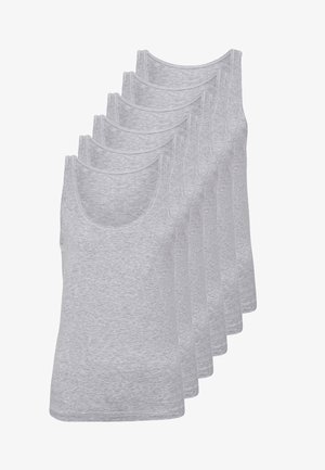 Grå bomulds tanktops præsenteret i en stak, med scoop-neck og ærmeløs design, der tilbyder en glat, blød tekstur.