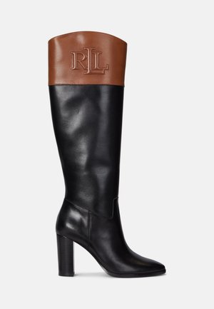 PAGE II TWO TONE LEATHER TALL BOOT - Boots med høye hæler - black/deep saddle tan