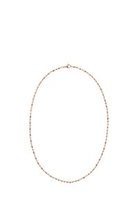 Halskette aus roségoldfarbenem Metall mit ovaler Perlenketten-Design und einem Verschluss. Glatte Textur mit poliertem Finish.