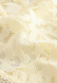 Pizzo in un morbido giallo con un intricato motivo floreale, caratterizzato da una trama fine e aperta e un delicato dettaglio in tutte le parti.