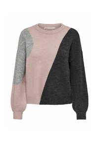 Pullovertröja med en colorblock-design i grått, rosa och svart. Tillverkad av mjukt material med en avslappnad passform och ribbad halslinning.