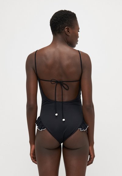 Sea CAMILLE RUFFLE PURL TIE FRONT ONE PIECE - Swimsuit - black
