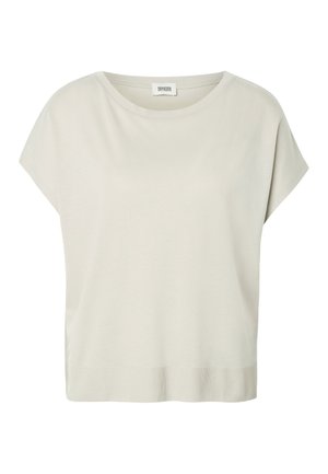 Camiseta de punto crema de manga corta con escote redondo, ajuste holgado y dobladillo acanalado, etiquetada Drykorn.