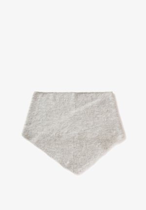 Grauer dreieckiger Schal aus weichem Stoff mit leicht strukturierter Oberfläche. Die Kanten sind glatt, mit einem minimalistischen Design und ohne sichtbare Beschläge.