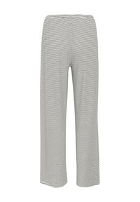 Randiga pyjamasbyxor i svart och vitt med en lös passform, elastisk midja och längd till mitten av vaden. Mjuk, lätt tygtextur.