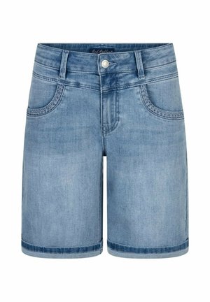 Lichte blauw denim shorts met voorzakken, riemlussen, knoopsluiting en opgerolde zoom.