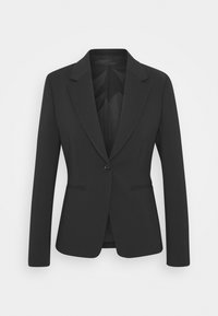 Blazer nero su misura con un solo bottone, revers a rotondo e due tasche a welt, progettato per una vestibilità slim.