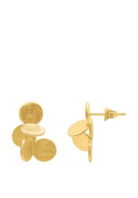 Orecchini in oro con cinque dischi circolari di dimensioni diverse, con una finitura testurizzata, fissati con una chiusura a perno e retro.