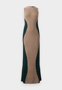 WAVY - Gebreide jurk - beige/dark green