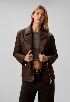Calvin Klein Jeans, MOTO - Leather jacket - brown cork