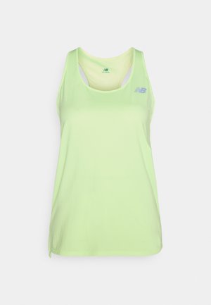 Ανοιχτό πράσινο αθλητικό τοπ με στρογγυλή λαιμόκοψη και σχέδιο racerback. Διαθέτει λεπτή υφή και μικρό μπλε λογότυπο στο στήθος.