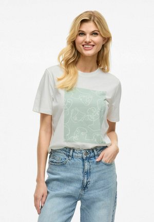 VILA RUNDHALS - Print T-shirt - snow white