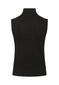 Udenærmet sort strikket sweater vest med høj ribbet turtle neckline og tætsiddende kant.