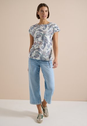 Cecil, KURZARM SHIRT MIT BOAT NECK UND RAFFUNG - T-shirt imprimé - vanilla white