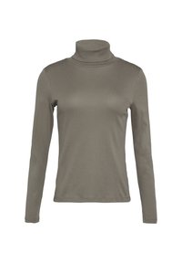Langarm turtleneck top in olijfgroen, gemaakt van soepele, lichte stof. Beschikt over een aansluitend ontwerp en subtiele ribbeltextuur.