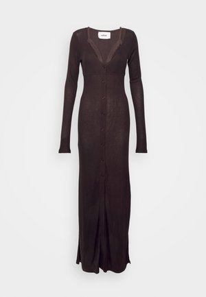 Vaillant MAXI CARDIGAN DRESS WITH LACE - Day dress - brown ribbed jersey