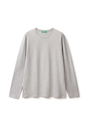 Lichtgrijs t-shirt met lange mouwen, gemaakt van zachte katoen, met een ronde hals, rechte zoom en zijsplitten voor meer bewegingsvrijheid.