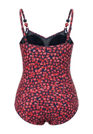 Ulla Popken, STRAWBERRY PRINT BEADED ONE PIECE SWIMSUIT - Badedragt - salsa