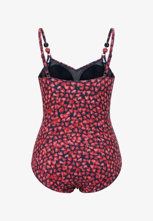 Ulla Popken, STRAWBERRY PRINT BEADED ONE PIECE SWIMSUIT - Badedragt - salsa