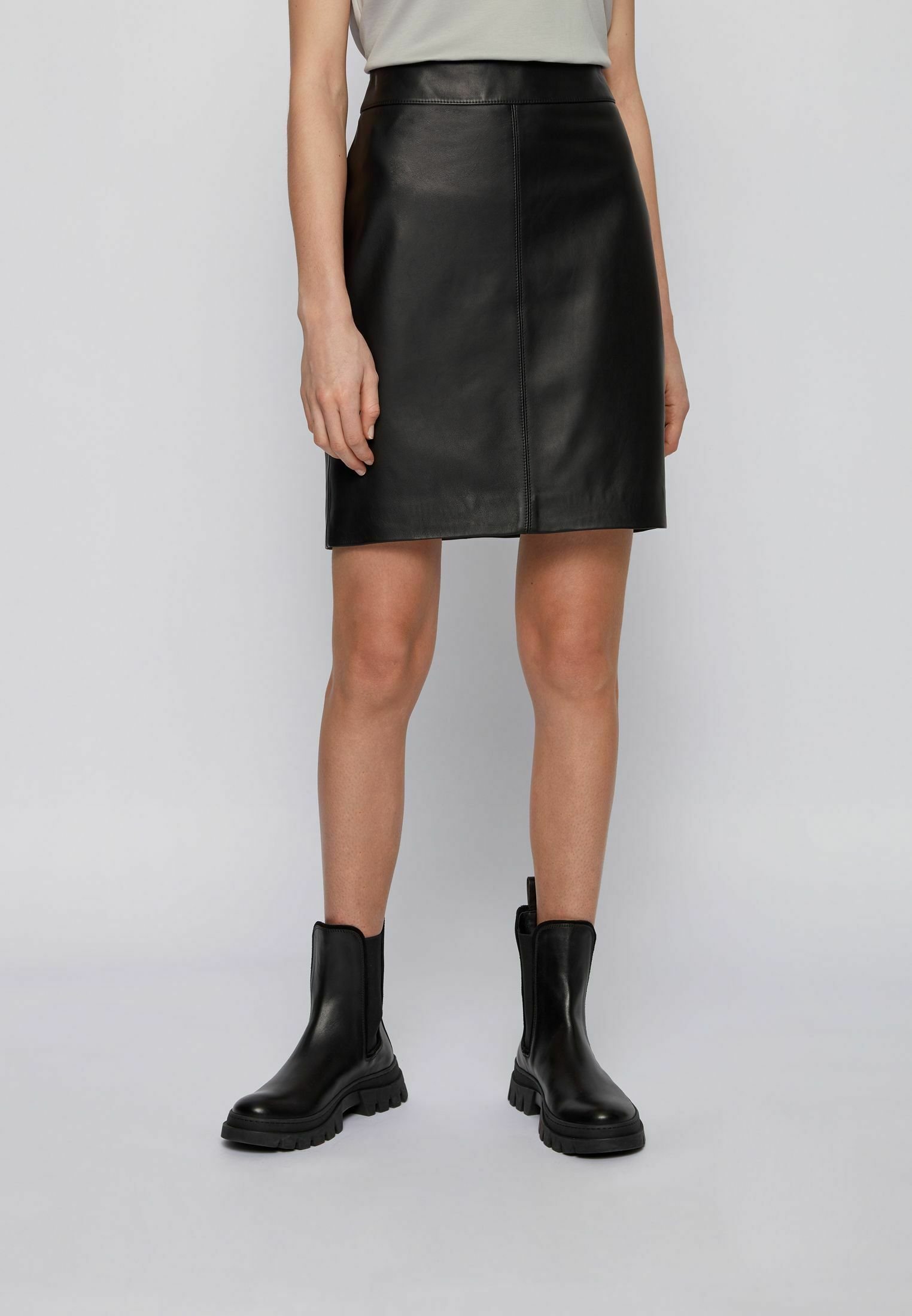BOSS Leather skirt - black - Zalando.co.uk