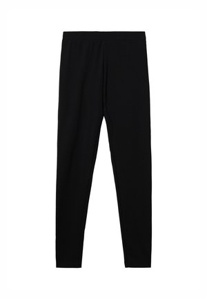Schwarze Leggings aus einem weichen, elastischen Stoff. Mit einem hohen Bund und einer figurbetonten Silhouette ohne zusätzliche Muster oder Akzente.