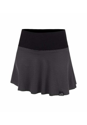 Gonna nera con un motivo testurizzato. Presenta una cintura ampia e liscia e una silhouette svasata, progettata per facilitare i movimenti.