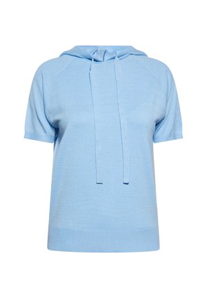 Felpa corta a maniche corte di colore azzurro chiaro, realizzata in tessuto morbido; presenta un cordino al collo e orli e polsini a costine. Design semplice e rilassato.