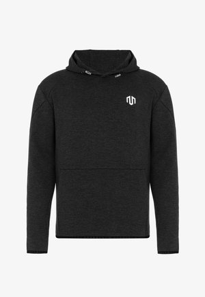 Tamsiai pilka gobtuvo palaidinė, su priekinėmis kišenėmis, raštuotais rankogaliais ir balta logotipu kairėje krūtinės pusėje. Lygus tekstūrinis paviršius.