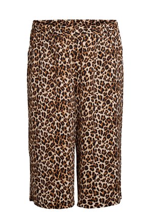 Leopardenmuster-Shorts in hellbeige mit dunkelbraunen Flecken, ausgestattet mit einem lockeren Schnitt und einem elastischen Bund für zusätzlichen Komfort.