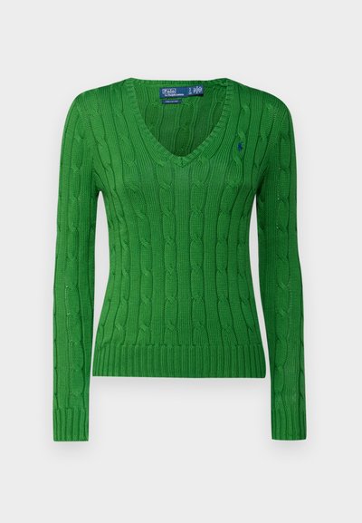 Polo Ralph Lauren CABLE KNIT COTTON V NECK SWEATER - Džemper - fiji green