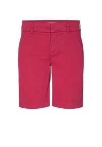 Shorts en coton rose avec devant plat, passants pour ceinture et poches latérales. Dotés d'une coupe droite et de coutures soignées.
