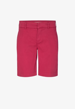 Shorts en coton rose avec devant plat, passants pour ceinture et poches latérales. Dotés d'une coupe droite et de coutures soignées.