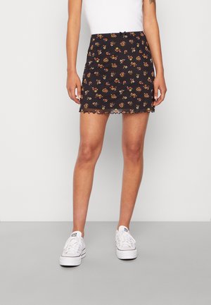 MINI SKIRT WITH BOW - Mini skirt - black floral