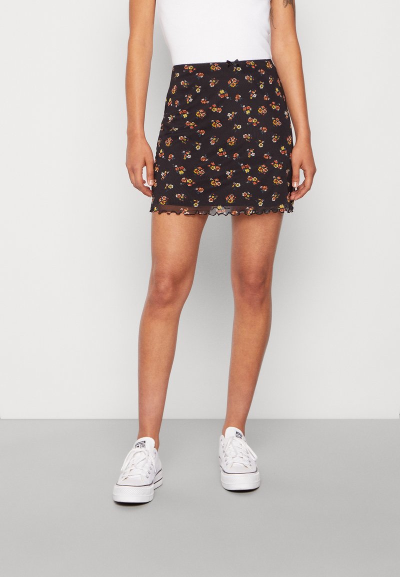 Hollister Co. MINI SKIRT WITH BOW Minirock black floral/schwarz