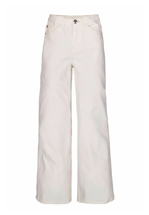 Witte wijde denimjeans met knoopsluiting op de tailleband, twee voorzakken en een schone, gladde textuur.