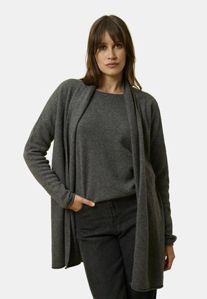 Just Cashmere LONG OUVERT COL CHÂLE - Gilet - mottled anthracite