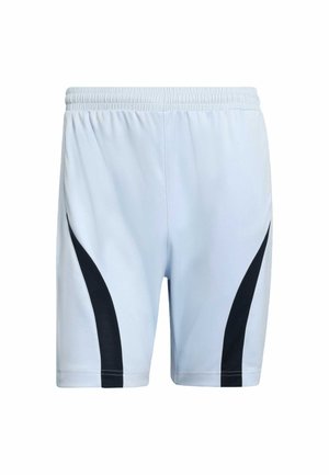 Svijetloplave sportske kratke hlače s crnim zakrivljenim dizajnom sa strane, elastičnim pojasom i glatkom teksturom, prikladne za sportske aktivnosti.